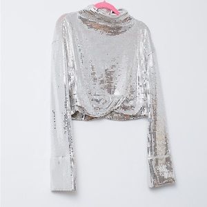 Zara Sequin cowl neck long sleeve crop top. Size LG. Like new.